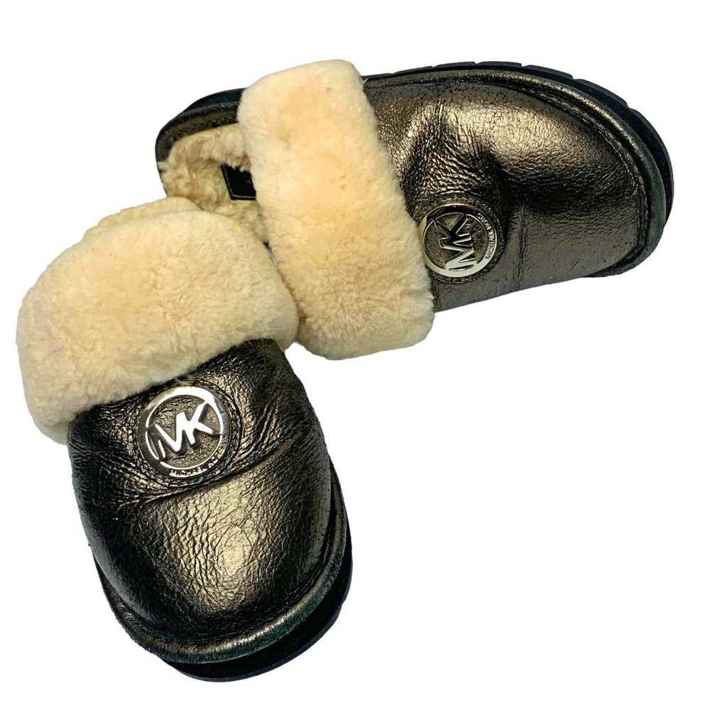 Michael Kors Metallic Leather Genuine Shearling lined Slippers‎